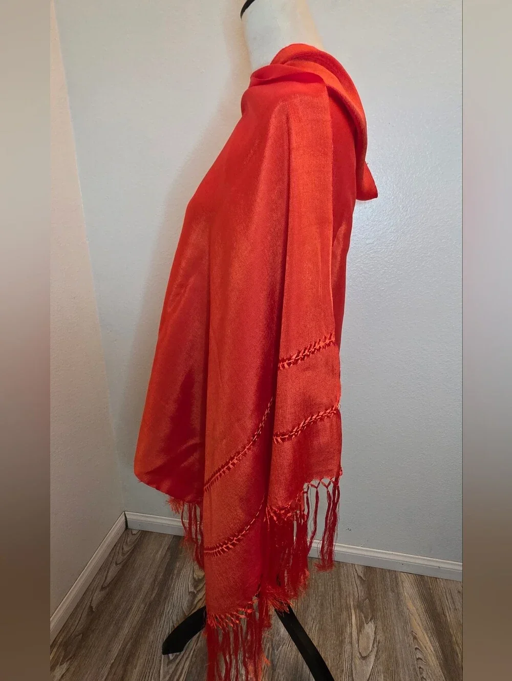 Traditional Mexican Rebozo De Articela Pumpkin Spice Shawl Pashmina Handmade